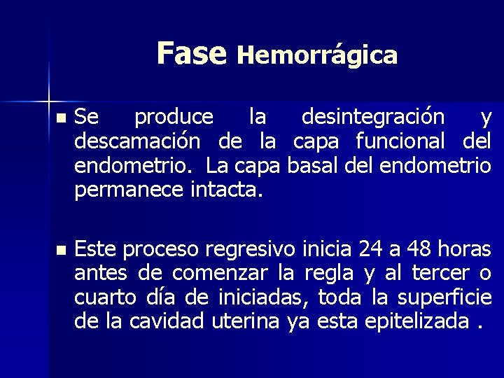 Fase Hemorrágica n Se produce la desintegración y descamación de la capa funcional del