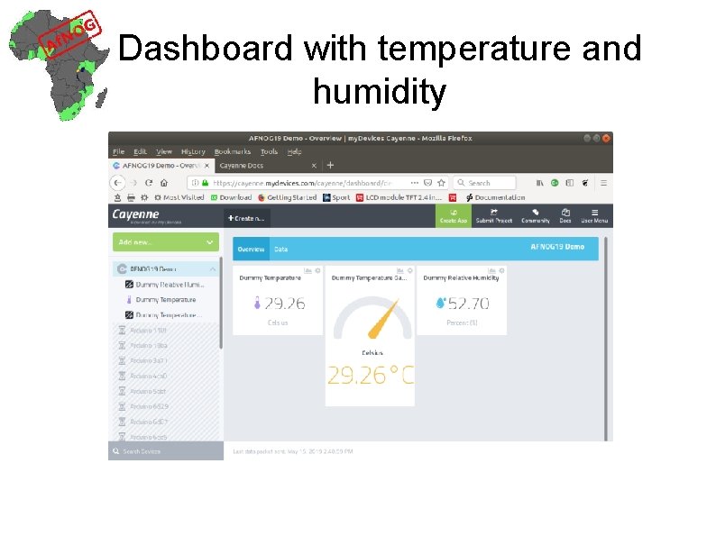 Dashboard with temperature and humidity 