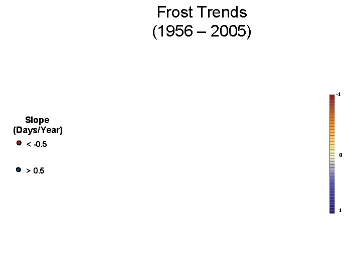 Frost Trends (1956 – 2005) -1 Slope (Days/Year) < -0. 5 0 > 0.