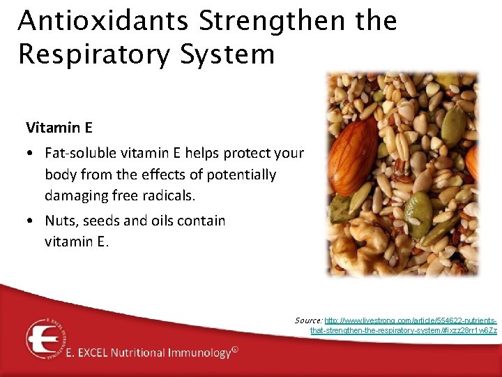 Antioxidants Strengthen the Respiratory System Vitamin E • Fat-soluble vitamin E helps protect your Antioxidants Strengthen the Respiratory System Vitamin E • Fat-soluble vitamin E helps protect your
