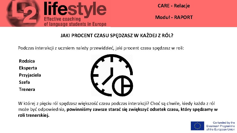 CARE - Relacje Moduł - RAPORT JAKI PROCENT CZASU SPĘDZASZ W KAŻDEJ Z RÓL?