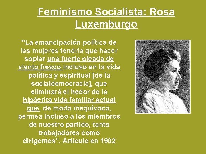 Feminismo Socialista: Rosa Luxemburgo "La emancipación política de las mujeres tendría que hacer soplar