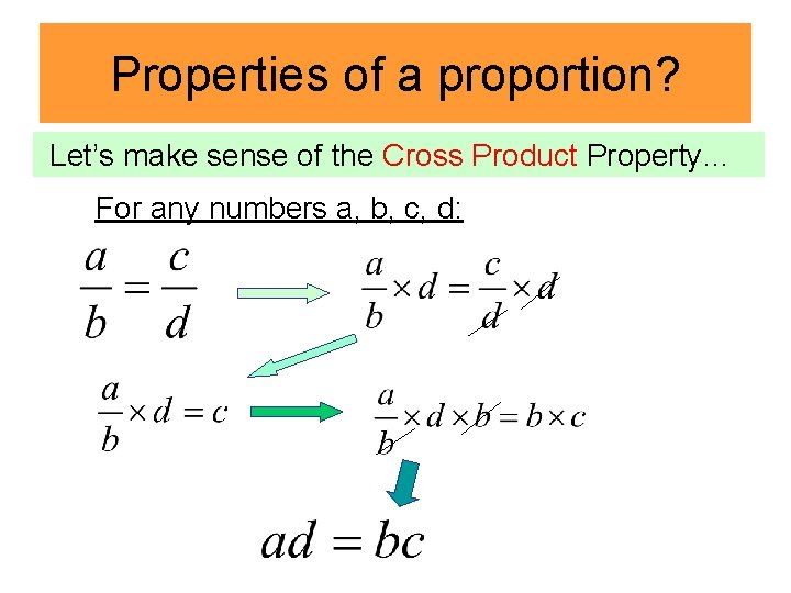Properties of a proportion? Let’s make sense of the Cross Product Property… For any