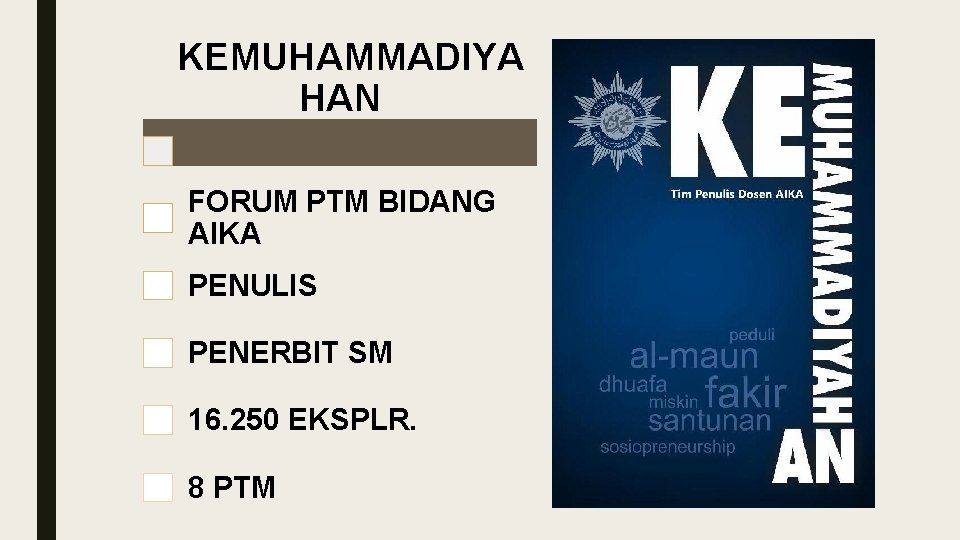 KEMUHAMMADIYA HAN FORUM PTM BIDANG AIKA PENULIS PENERBIT SM 16. 250 EKSPLR. 8 PTM