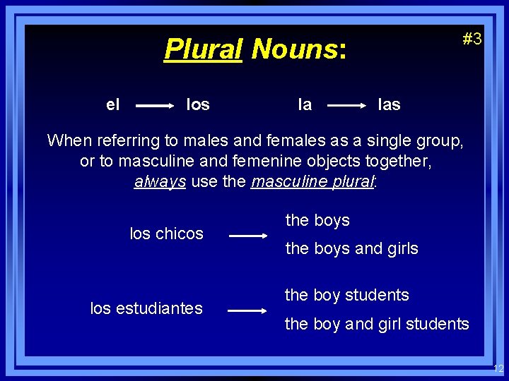 #3 Plural Nouns: el los la las When referring to males and females as