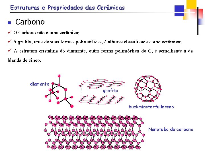 Estruturas e Propriedades das Cerâmicas n Carbono ü O Carbono não é uma cerâmica;