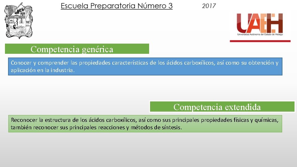 Competencia genérica Conocer y comprender las propiedades características de los ácidos carboxílicos, así como