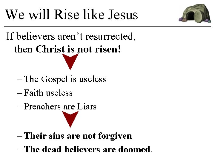 We will Rise like Jesus If believers aren’t resurrected, then Christ is not risen! We will Rise like Jesus If believers aren’t resurrected, then Christ is not risen!