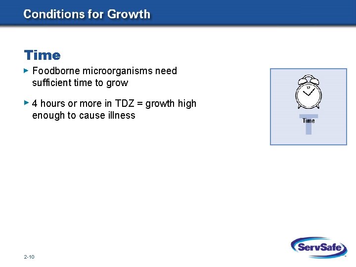 Time Foodborne microorganisms need sufficient time to grow 4 hours or more in TDZ