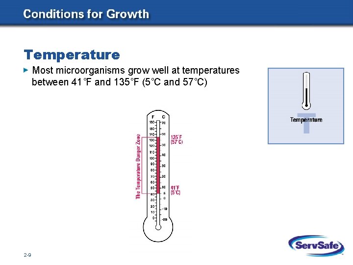 Temperature Most microorganisms grow well at temperatures between 41˚F and 135˚F (5˚C and 57˚C)