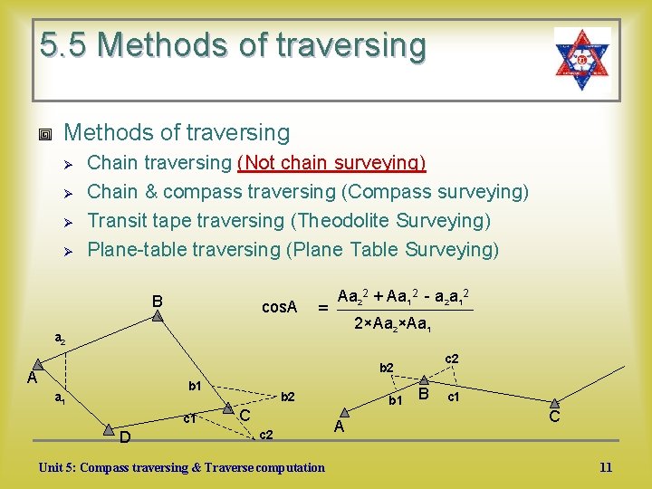 5. 5 Methods of traversing Ø Ø Chain traversing (Not chain surveying) Chain &