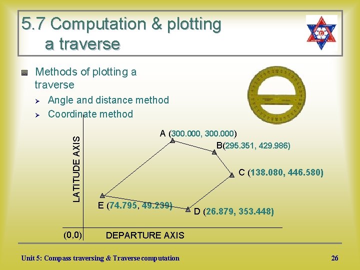 5. 7 Computation & plotting a traverse Methods of plotting a traverse Ø LATITUDE