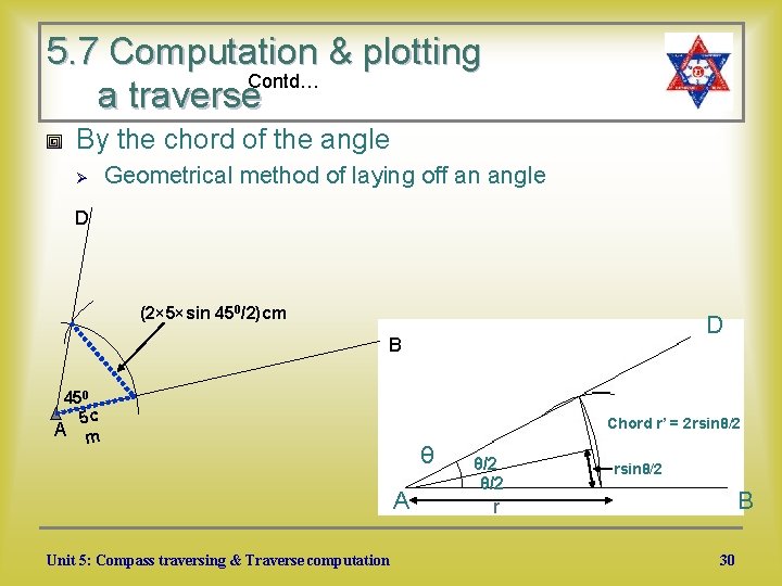 5. 7 Computation & plotting Contd… a traverse By the chord of the angle