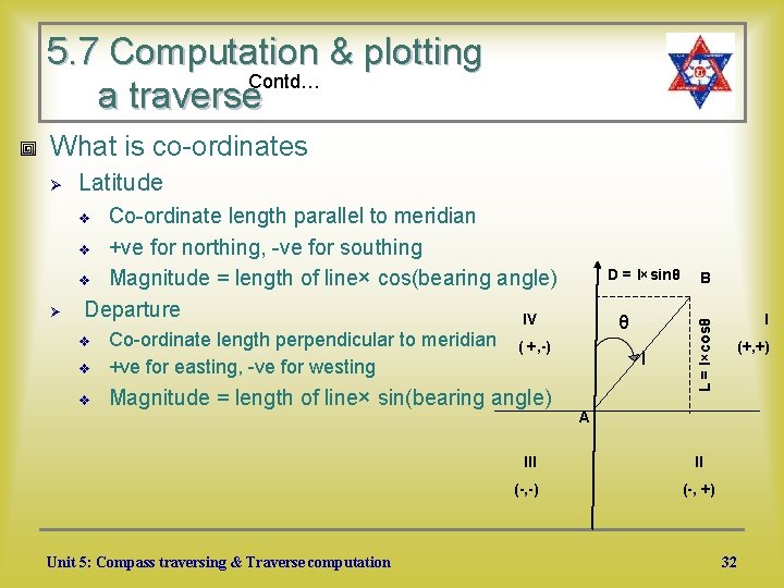 5. 7 Computation & plotting Contd… a traverse What is co-ordinates Ø Latitude Co-ordinate