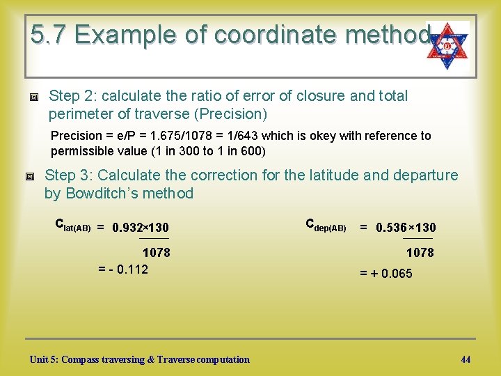5. 7 Example of coordinate method Step 2: calculate the ratio of error of