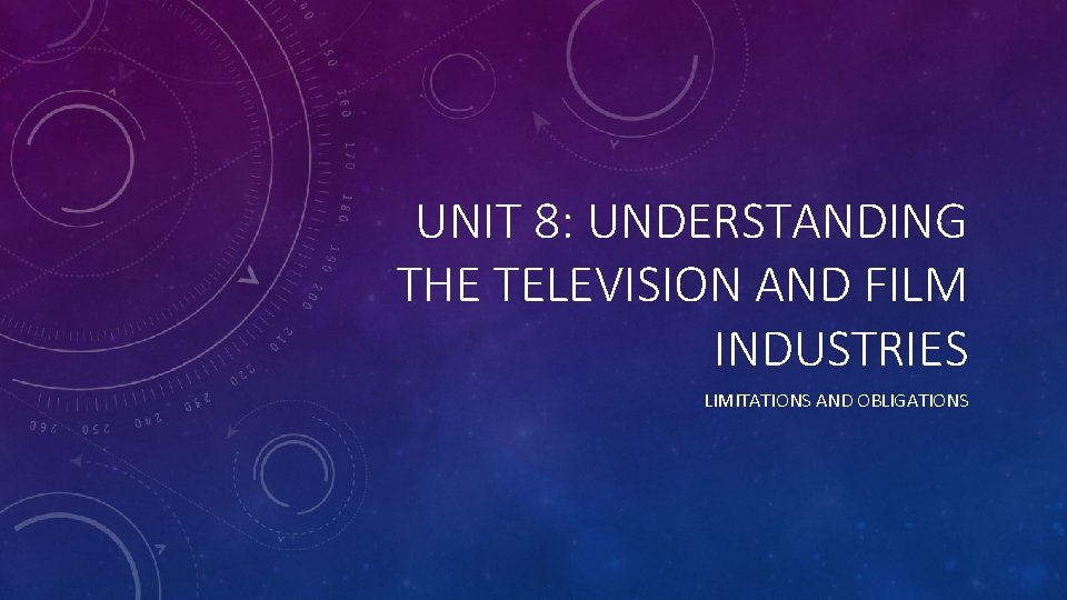 UNIT 8: UNDERSTANDING THE TELEVISION AND FILM INDUSTRIES LIMITATIONS AND OBLIGATIONS 