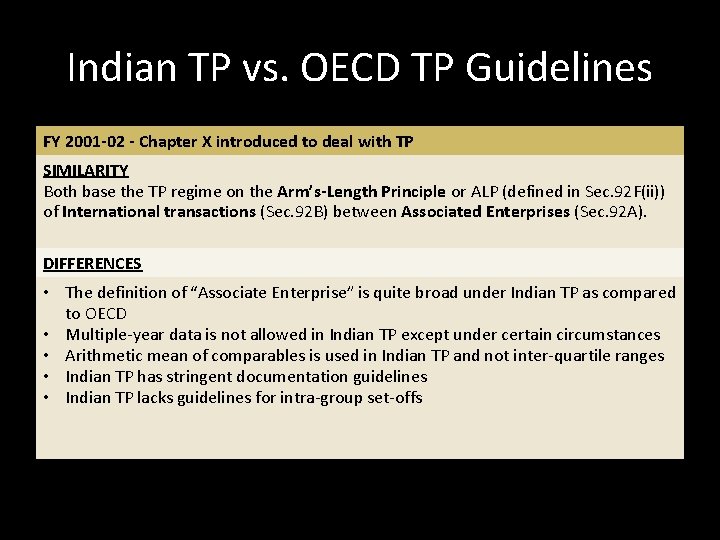 Indian TP vs. OECD TP Guidelines FY 2001 -02 - Chapter X introduced to Indian TP vs. OECD TP Guidelines FY 2001 -02 - Chapter X introduced to