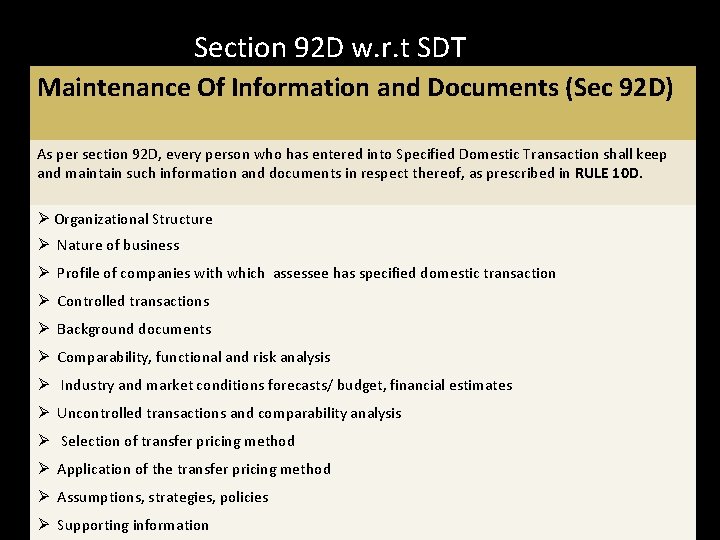 Section 92 D w. r. t SDT Maintenance Of Information and Documents (Sec 92 Section 92 D w. r. t SDT Maintenance Of Information and Documents (Sec 92