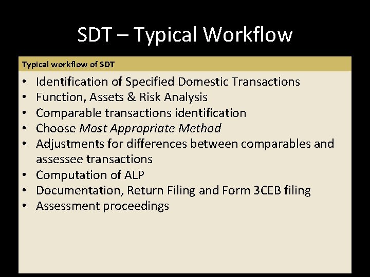 SDT – Typical Workflow Typical workflow of SDT Identification of Specified Domestic Transactions Function, SDT – Typical Workflow Typical workflow of SDT Identification of Specified Domestic Transactions Function,