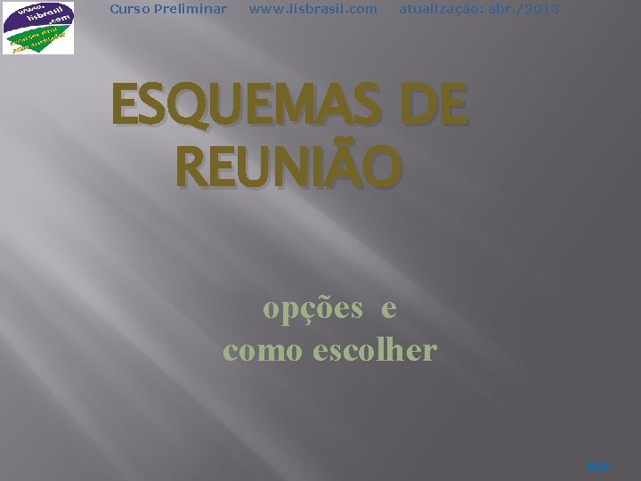 Curso Preliminar www. lisbrasil. com atualização: abr. /2013 ESQUEMAS DE REUNIÃO opções e como