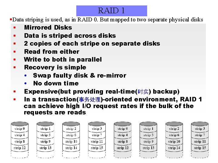 RAID 1 §Data striping is used, as in RAID 0. But mapped to two