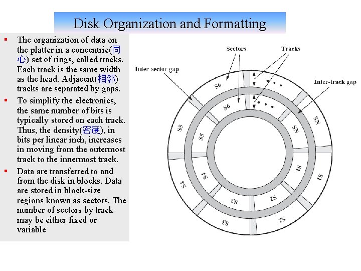 Disk Organization and Formatting § § § The organization of data on the platter