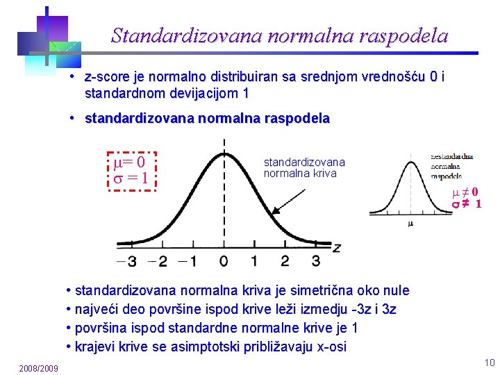 Standardizovana normalna raspodela • z-score je normalno distribuiran sa srednjom vrednošću 0 i standardnom Standardizovana normalna raspodela • z-score je normalno distribuiran sa srednjom vrednošću 0 i standardnom