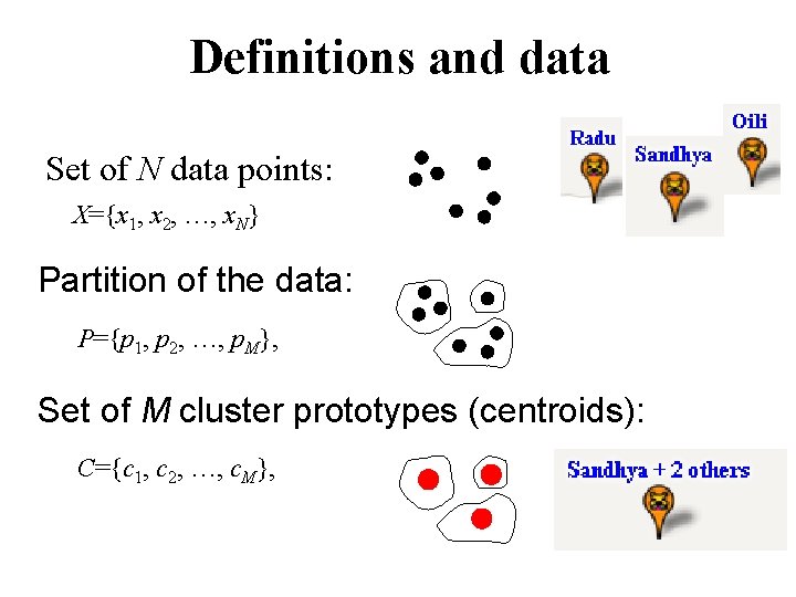 Definitions and data Set of N data points: X={x 1, x 2, …, x.