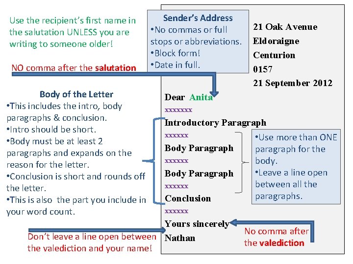 Use the recipient’s first name in the salutation UNLESS you are writing to someone