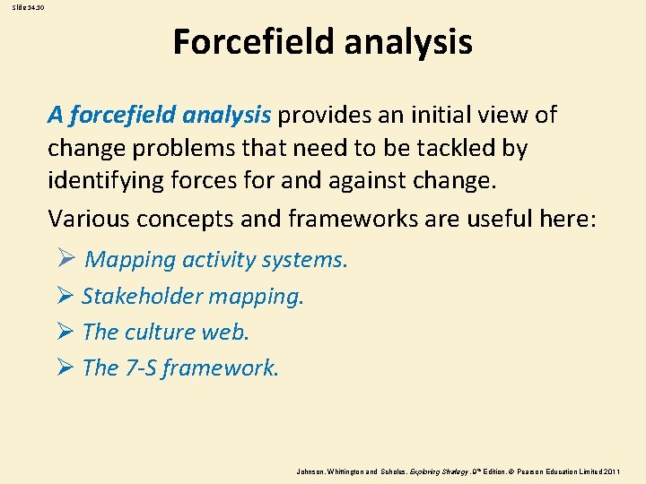 Slide 14. 10 Forcefield analysis A forcefield analysis provides an initial view of change