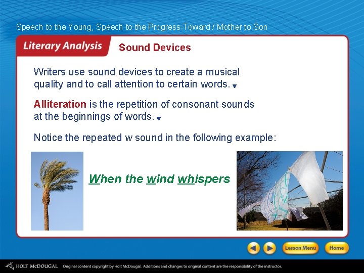 Speech to the Young, Speech to the Progress-Toward / Mother to Son Sound Devices