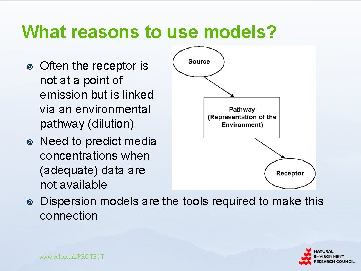 What reasons to use models? ¥ ¥ ¥ Often the receptor is not at