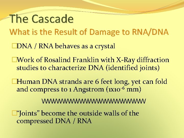 The Cascade What is the Result of Damage to RNA/DNA �DNA / RNA behaves The Cascade What is the Result of Damage to RNA/DNA �DNA / RNA behaves