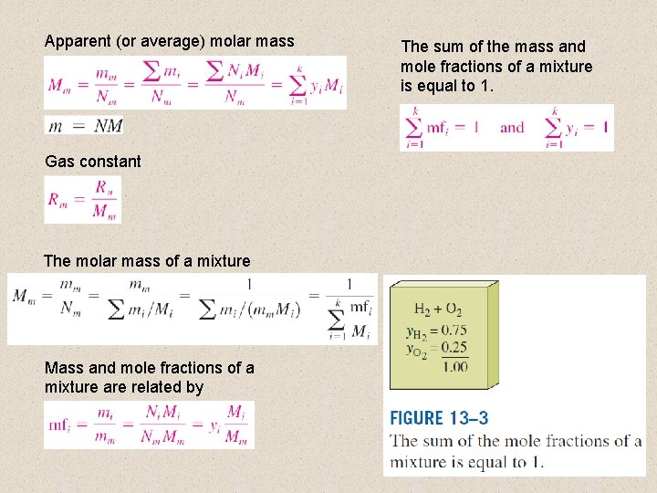 Apparent (or average) molar mass The sum of the mass and mole fractions of