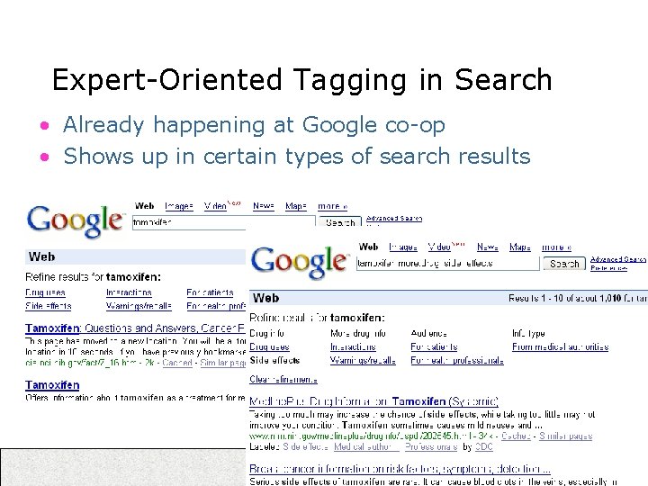 Expert-Oriented Tagging in Search • Already happening at Google co-op • Shows up in