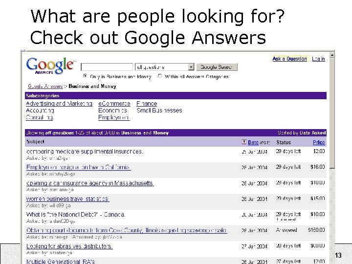 What are people looking for? Check out Google Answers 13 