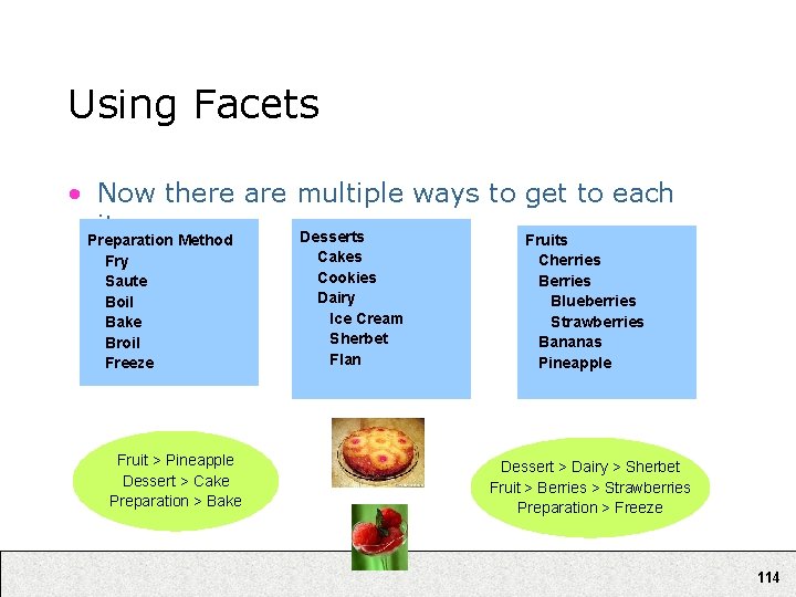 Using Facets • Now there are multiple ways to get to each item Desserts