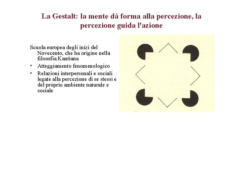 La Gestalt: la mente dà forma alla percezione, la percezione guida l'azione Scuola europea