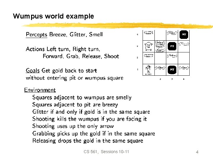 Wumpus world example CS 561, Sessions 10 -11 4 