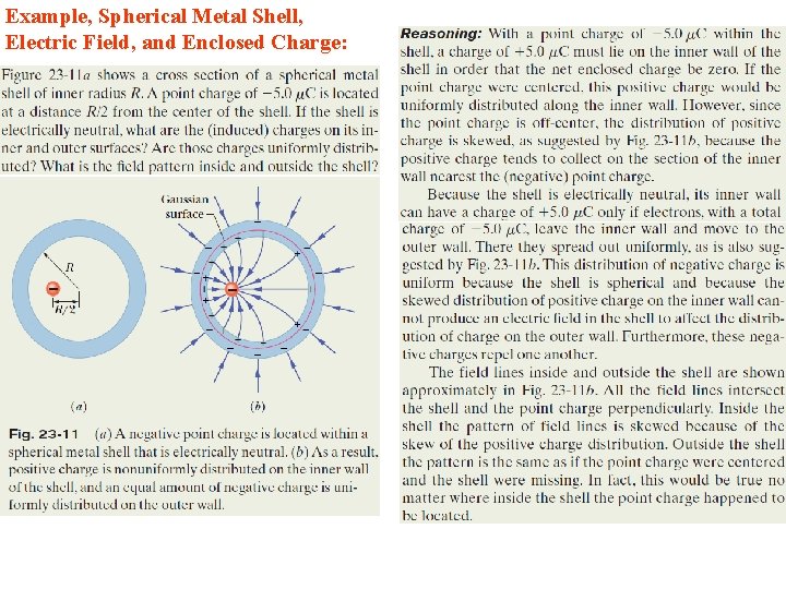 Example, Spherical Metal Shell, Electric Field, and Enclosed Charge: 