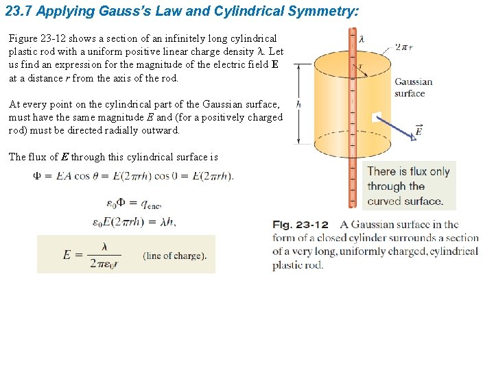 23. 7 Applying Gauss’s Law and Cylindrical Symmetry: Figure 23 -12 shows a section