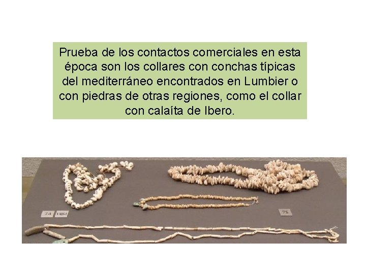 Prueba de los contactos comerciales en esta época son los collares conchas típicas del