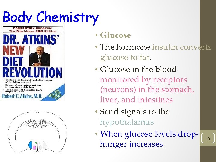 Body Chemistry • Glucose • The hormone insulin converts glucose to fat. • Glucose