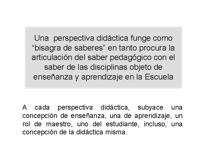 Una perspectiva didáctica funge como “bisagra de saberes” en tanto procura la articulación del