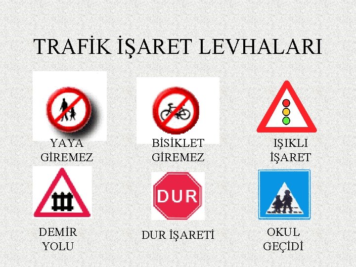TRAFİK İŞARET LEVHALARI YAYA GİREMEZ DEMİR YOLU BİSİKLET GİREMEZ DUR İŞARETİ IŞIKLI İŞARET OKUL