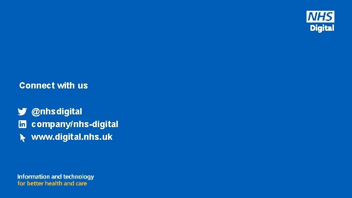 Connect with us @nhsdigital company/nhs-digital www. digital. nhs. uk 60 