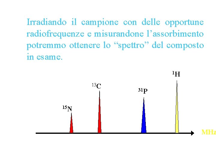 Irradiando il campione con delle opportune radiofrequenze e misurandone l’assorbimento potremmo ottenere lo “spettro”