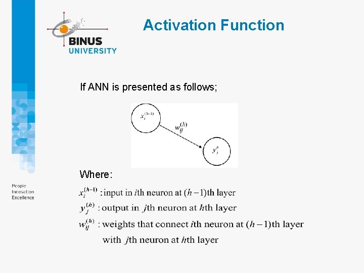 Activation Function If ANN is presented as follows; Where: Activation Function If ANN is presented as follows; Where:
