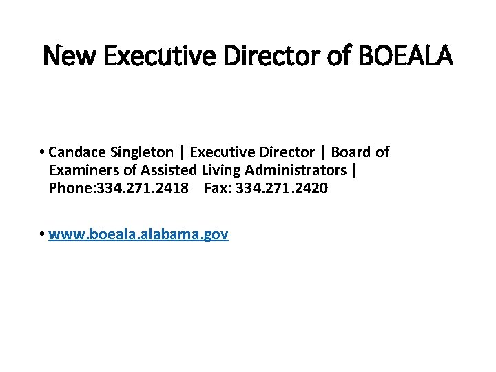 New Executive Director of BOEALA • Candace Singleton | Executive Director | Board of