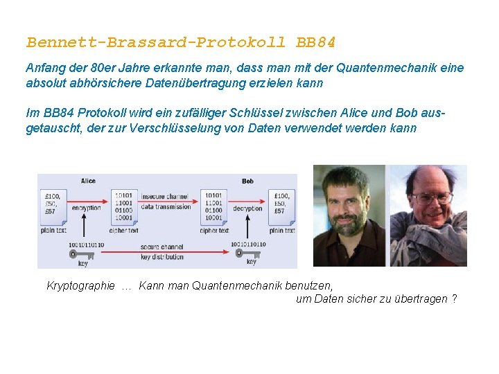 Bennett-Brassard-Protokoll BB 84 Anfang der 80 er Jahre erkannte man, dass man mit der